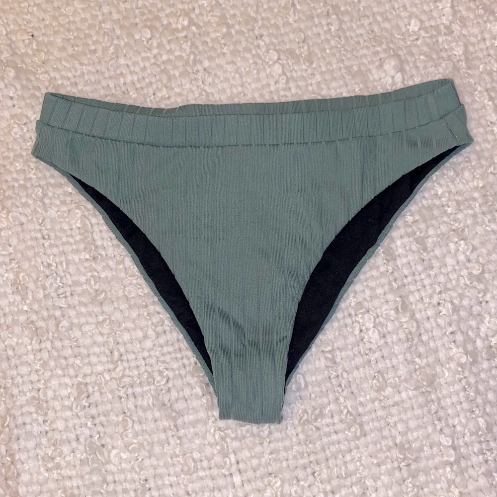 Reef Sage Green Ribbed High-Waisted Bikini Bottoms